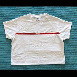 Levi's White Boxy Cropped T-Shirt Red Stripe Size L